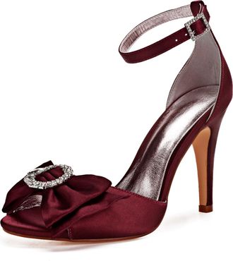 Generic Wedding Shoes Women Open Toe Stiletto High Heeled Sandals High Heels Satin Bridal Shoes for Prom, Party, Daily 10.5Cm,Burgundy,4 UK