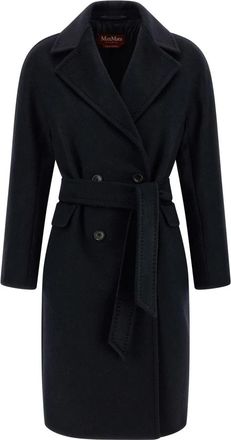 Max Mara Panteon Midi Jas - Dames - Jas met riem - Blauw - M - Wol - Jassen