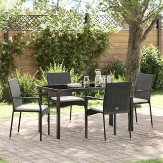 vidaXL Vidaxl - Conjunto De Comedor De Jard&iacute;n Con Coj&iacute;n 5 Pcs Negro Polirat&aacute;n