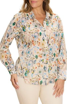 Nic+Zoe Pressed Flowers Woven Cotton Shirt in Neutral Multi at Nordstrom, Size 3 X