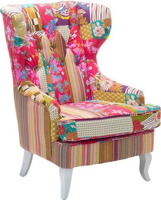 Beliani Beliani - Button Tufted Accent Wingback Armchair Patchwork Multicolour Upholstery Pink Molde