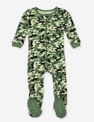 Leveret Footed Cotton Pajamas Matching Family Coordinated Playful Prints in Green Camouflage at Nordstrom, Size 12-18M