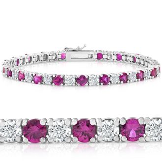 Pompeii3 9 1/2 ct Genuine Ruby & Diamond Tennis Bracelet 14K White Gold