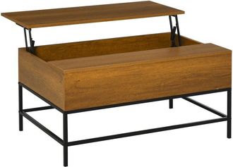 HOMCOM Homcom - Mesa de Centro Elevable con Almacenaje Oculto Patas de Metal 90x60,5x45,5cm Teca