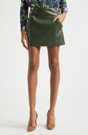 Alice & Olivia Donald Faux Leather Miniskirt in Dark Olive at Nordstrom Rack, Size 12