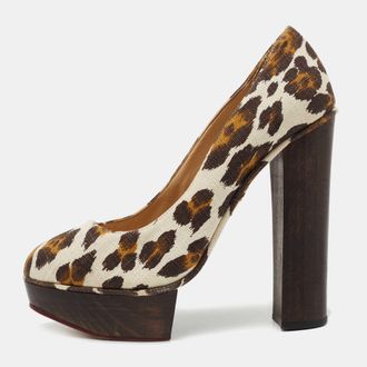 Charlotte Olympia Brown Canvas Leopard Print Platform Pumps