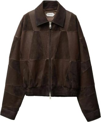 Versace Jassen, Heren, Bruin, L, Leer, Geometric Patchwork Suede Bomberjack