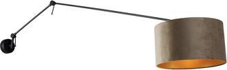 QAZQA Moderno Aplique Negro Con Pantalla De Terciopelo Topo 35 Cm Regulable - Blitz Acero /textil Alargada Adecuado Para Led Max. 1 X 60 Watt - Qazqa