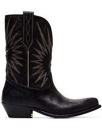 Golden Goose black Wish Star leather cowboy boots