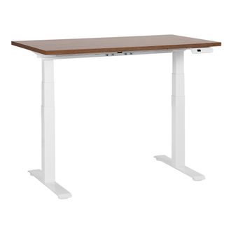 Beliani Beliani - Escritorio De Altura Regulable El&eacute;ctrico Oficina Moderna Patas Cuadradas 120 X 72 Cm Tablero Madera Oscura Soporte De Acero Blanco Destines