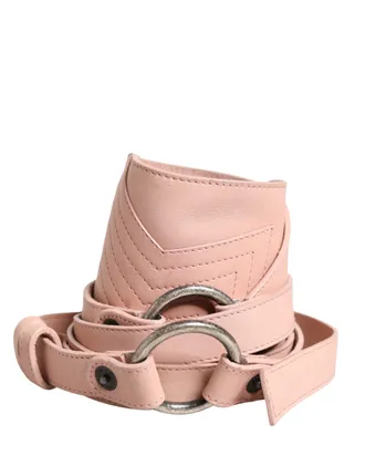 Costume National Light Pink Leather Wide Waist Round Buckle Womens Belt (Pre-Owned)