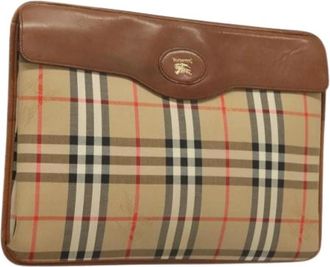 Burberry Pre-owned Canvas Clutch - Dames - Vintage Clutch - Beige - ONE Size - Leer - Vintage