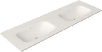 Saniclass Flow Meubelwastafel - 141x46x1.5cm - overloop - 2 wasbakken - zonder kraangaten - solid surface wit mat