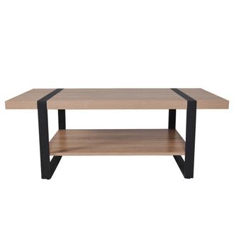 Weber Industries Mesa de centro con patas de metal negro y efecto madera, l.120 cm