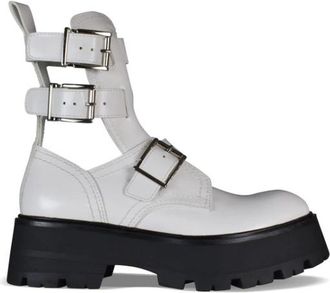 Alexander McQueen Rave Buckle Boot - Dames - Enkellaarsjes - Wit - 38 EU - Leer - Schoenen