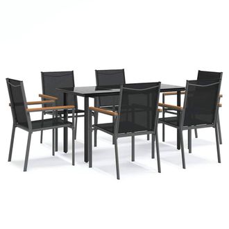 Berkfield Home 7 Piece Garden Dining Set Black Textilene & Steel