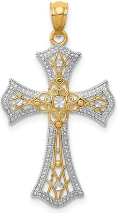 Diamond2Deal 14k Yellow Gold Rhodium Diamond-Cut Cross Pendant