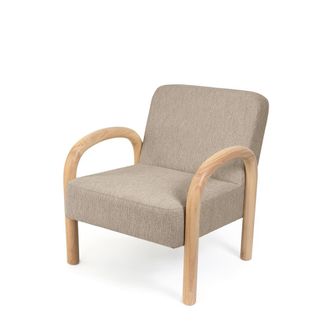 Koketto Home Butaca baja moderna con estructura de madera y tejido taupe