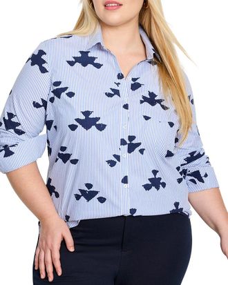 Nic+Zoe Nic+Zoe Plus Stamped Stripe Woven Shirt