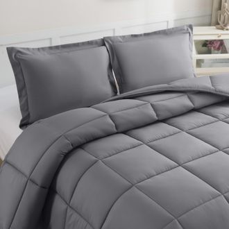Elegant Comfort 3-Piece Solid Box Stitched Comforter & Shams - Double-Filled Comforter