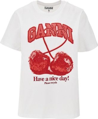 Ganni Cotton T-shirt with Cherry print Woman L