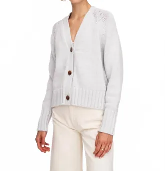 White + Warren Cotton Rope Button Cardigan In Pale Grey
