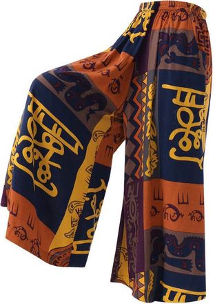 Generic Womens Boho Wide Leg Trousers High Waist, Ethnic Print Flowing Palazzo Pants, Lightweight Loose Fit Holiday Style Pants with Elastic Waist, Vibrant Co