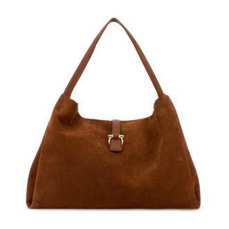 Ferragamo Shoulder Bags, female, Brown, Size: ONE SIZE Caramel Suede Shopping Bag