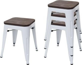 Hhg Hhg - Nunca Usado] Juego De 4 Taburetes 771 Incl. Asiento De Madera, Taburete De Metal Asiento Taburete, Metal Dise&ntilde;o Industrial Apilable, Blanco
