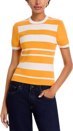 French Connection Maxime Knit Striped Top In Clementine/ White
