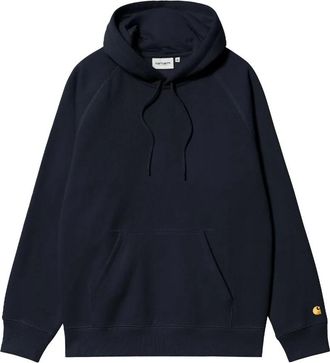 Carhartt Work in Progress Navy Gold Hooded Chase Sweatshirt - Heren - Hoodies - Blauw - S - Katoen - Hoodies & sweatvesten