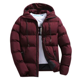 Generic Mens Puffer Jackets Full Zipper Lightweight Warm Long Sleeve Thick Solid Hooded Down Jacket Plus Size Relaxed Fit Casual Winter Quilted Coat