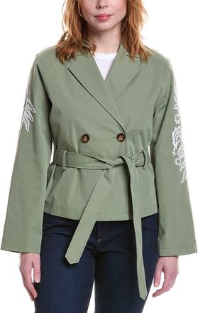 NVLT Nvlt Cropped Embroidered Double-Breasted Belted Trench Coat