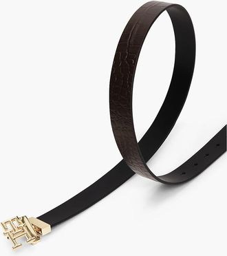 Tommy Hilfiger Womens Monogram Buckle Reversible Leather Belt - Black - 40