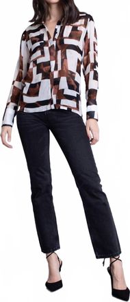 Karina Grimaldi Geo Print Top In Brown Multi