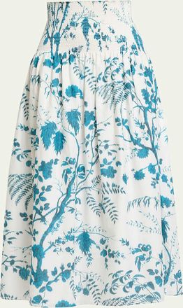 Erdem Floral Cotton-Linen Midi Skirt