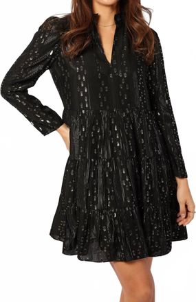 Sail to Sable Long Sleeve Tunic Flare Dress In Lurex Clip Dot Black/gold