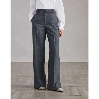 Brunello Cucinelli Womens Dark Grey Wool Wide Leg Trousers, Size 44