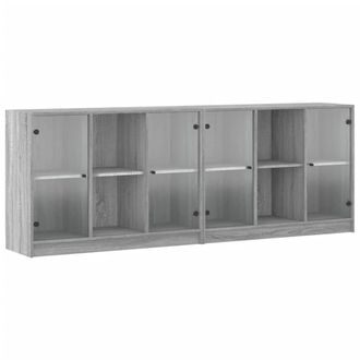 Berkfield Home Bookcase with Doors Grey Sonoma 204x37x75 cm Engineered Wood | Size: 204 x 37 x 75 cm