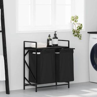 vidaXL Cesto per la Biancheria 2 Scomparti con Ripiano Rovere Nero - Vidaxl