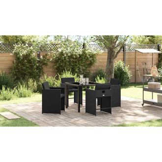 vidaXL Conjunto De Comedor De Jard&iacute;n Con Coj&iacute;n 5 Pcs Negro Polirat&aacute;n Vidaxl