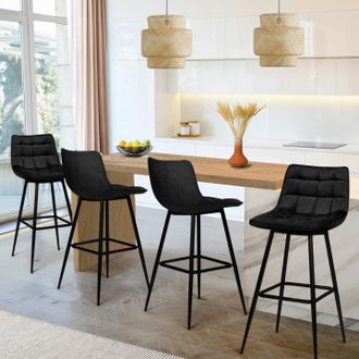 IDMarket Lote De 4 Taburetes De Bar Mady De Terciopelo Negro