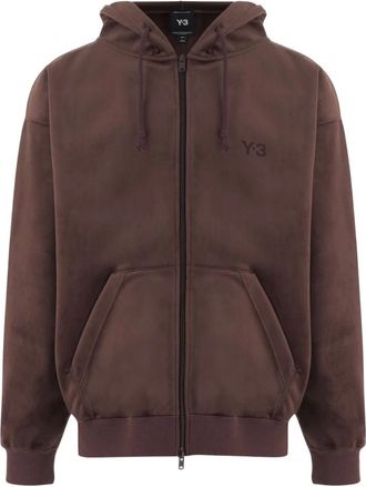 Yohji Yamamoto Ribbed Velvet Hooded Zip-Up Sweatshirt - Heren - Vesten met rits - Bruin - XL - Polyester - Hoodies & sweatvesten
