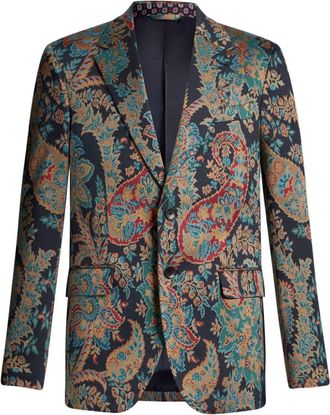 Etro floral paisley-jacquard single-breasted blazer - men - Cotton/Polyester/Viscose/Polyamide/Elastane/Viscose - 48 - Blue