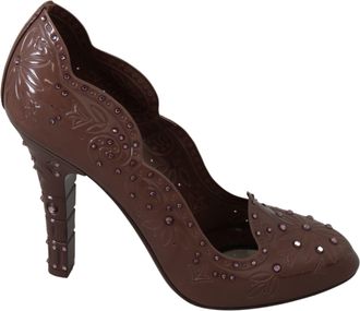 Dolce & Gabbana Womens Brown Floral Crystal Heels CINDERELLA Shoes - Size EU 39