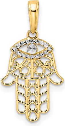 Diamond2Deal 14k Yellow Gold & White Rhodium Diamond-Cut Evil Eye Hamsa Pendant