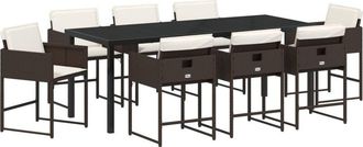 vidaXL Garden Dining Set with Cushion Folding 9 pcs Brown Poly rattan vidaXL