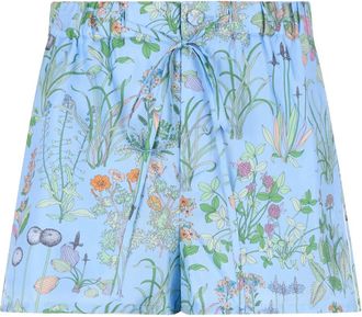 Gucci Beachwear, female, Blue, Size: S Silk Printed Twill Bermuda