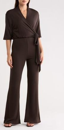 Go Couture Short Sleeve Faux Wrap Jumpsuit in Bronze Brown at Nordstrom Rack, Size X-Large