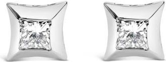 House of Brilliance 10K White Gold 1/2 Ct Invisible Princess Stud Earrings at Nordstrom